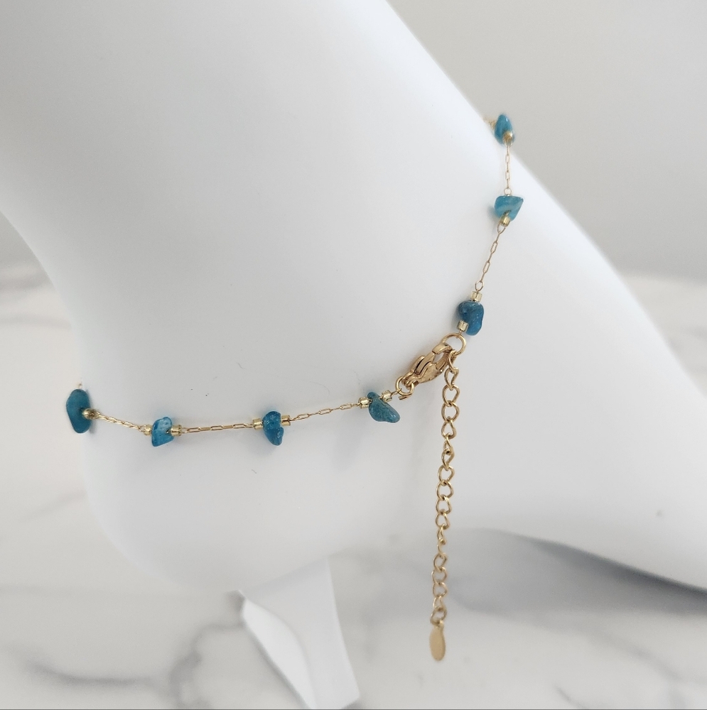 Dainty Minimalist Tuquoise Stone Stainless Steel Gold Plated Anklet Bracelet - Picture 8 of 13